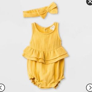 Cat & Jack Yellow Ruffle Bubble Romper Headband Set